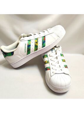 Adidas Superstar Tropical Floral Stripes White Leather Sneakers  (M Size 7)